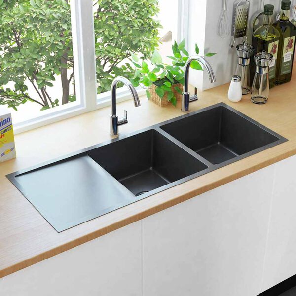 vidaXL Handmade Kitchen Sink Black Stainless Steel