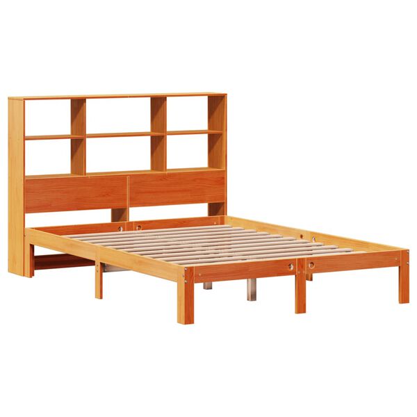 vidaXL Bookcase Bed without Mattress Wax Brown 140x190cm Solid Wood Pine