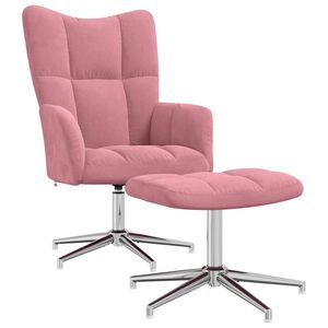 vidaXL Relaxing Chair with a Stool Pink Velvet