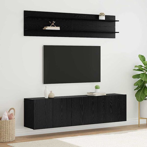 vidaXL TV Units Wall-mounted 6 pcs Black oak Engineered wood