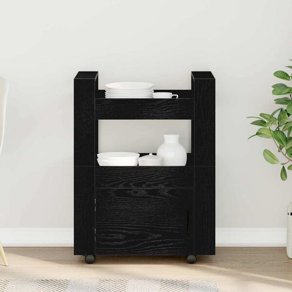 vidaXL Kitchen Trolley Black oak 60 x 45 x 80 cm Engineered wood
