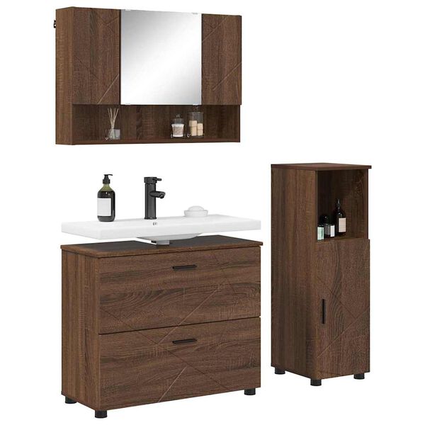 vidaXL Bathroom Furniture Set with Drawer with Shelf 3 pcs Brown Oak