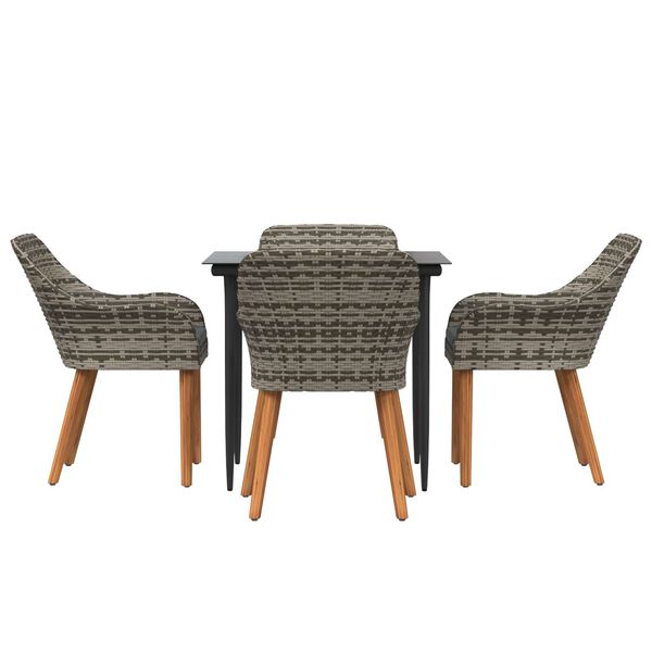 vidaXL Garden Dining Set with Cushion 5 pcs Grey Poly Rattan