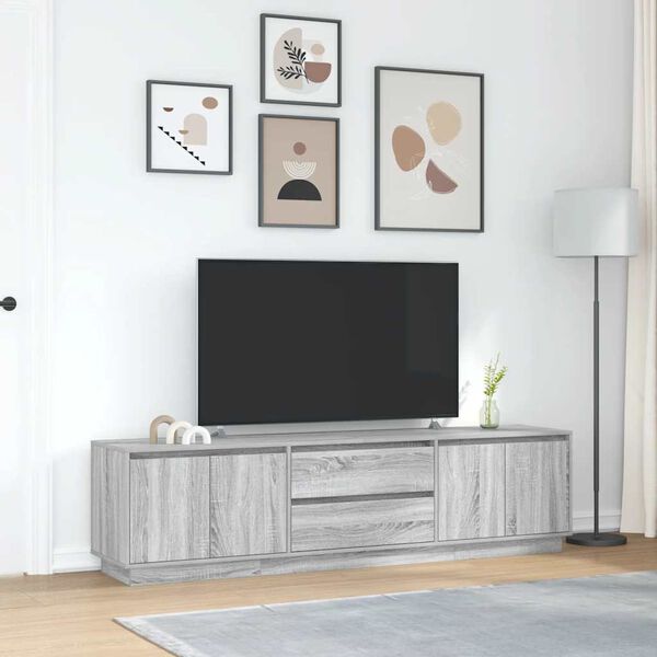 vidaXL TV Cabinet with LED Lights Grey Sonoma 193.5x41x50 cm
