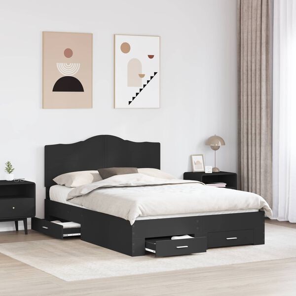 vidaXL Bed Frame with Headboard Black 140 x 190 cm Engineered Wood