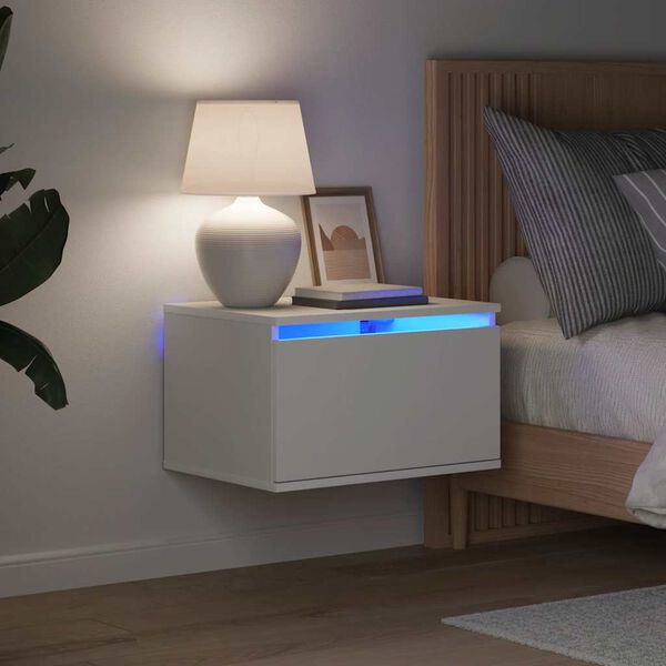 vidaXL Wall-mounted Bedside Cabinet with LED Lights White
