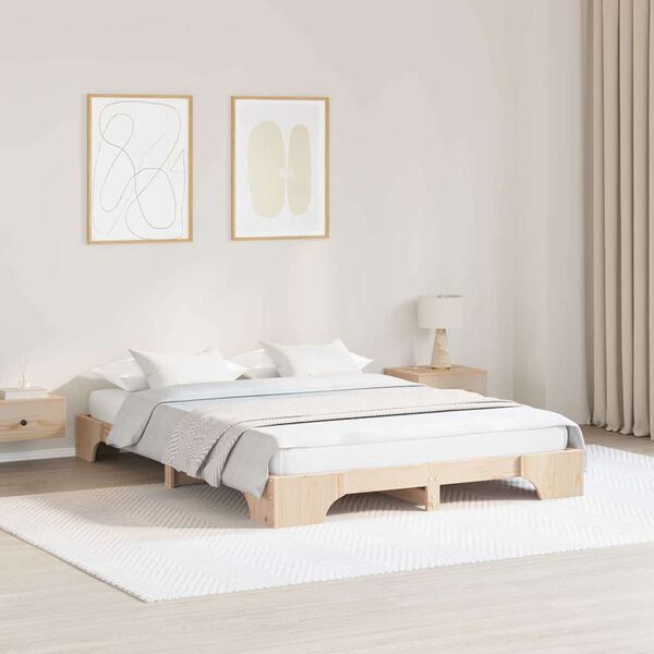vidaXL Bed Frame Natural 160 x 200 cm Solid Pine Wood