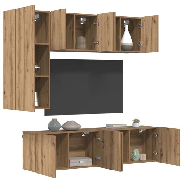 vidaXL TV Wall Unit Wall-mounted 5 pcs Artisan Oak Engineered Wood