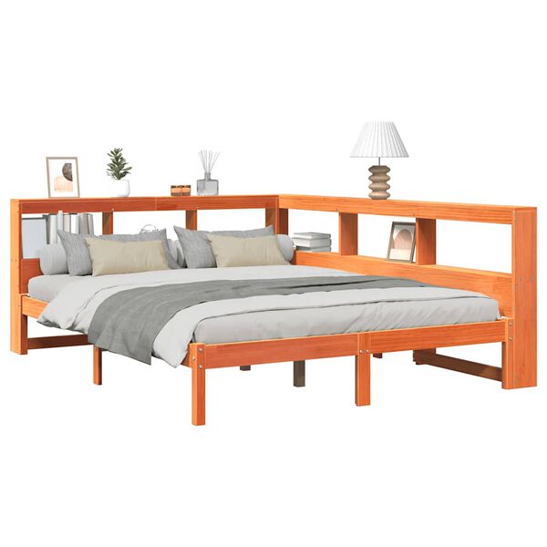 vidaXL Bookcase Bed without Mattress Wax Brown 140x200 cm Solid Wood Pine