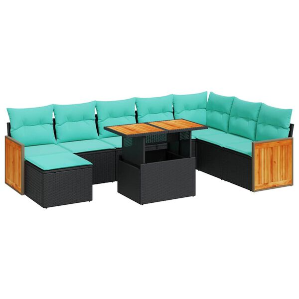 vidaXL 11 Piece Garden Sofa Set with Cushions Black Poly Rattan Acacia