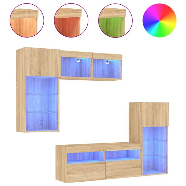 vidaXL 5 Piece TV Wall Units with LED Sonoma Oak Engineered Wood