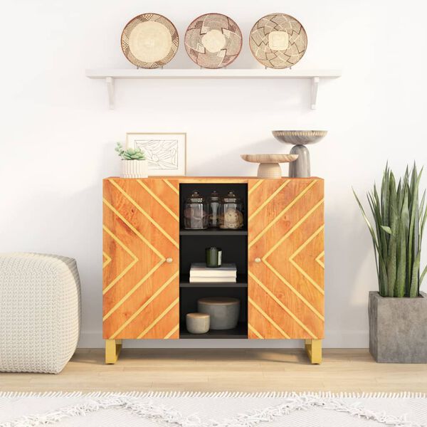 vidaXL Side Cabinet Brown and Black 90x33.5x75 cm Solid Wood Mango