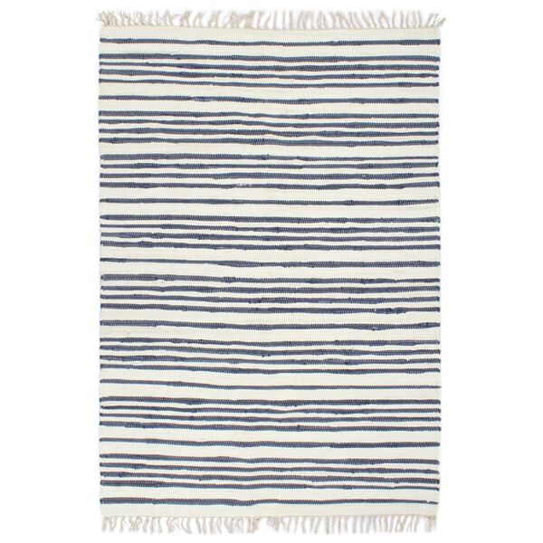 vidaXL Hand-woven Chindi Rug Cotton 160x230 cm Blue and White