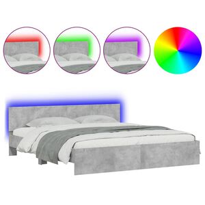vidaXL Bed Frame with LED without Mattress Concrete Grey 180x200 cm Super King