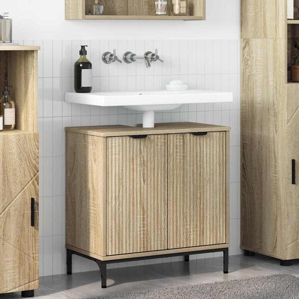 vidaXL Bathroom Sink Cabinet with Door Sonoma Oak 60.5 x 33.5 x 61 cm