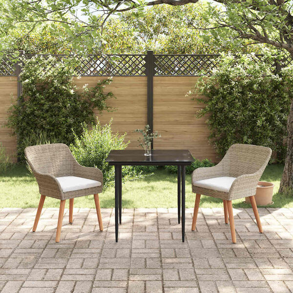 vidaXL Garden Dining Set with Cushion 3 pcs Beige Poly Rattan