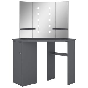 vidaXL Corner Dressing Table with LED Grey 111x54x141.5 cm