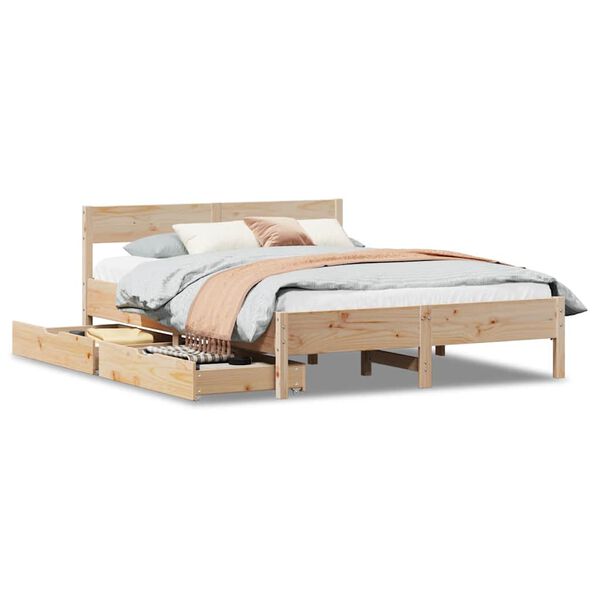 vidaXL Bed Frame without Mattress 150x200 cm King Size Solid Wood Pine