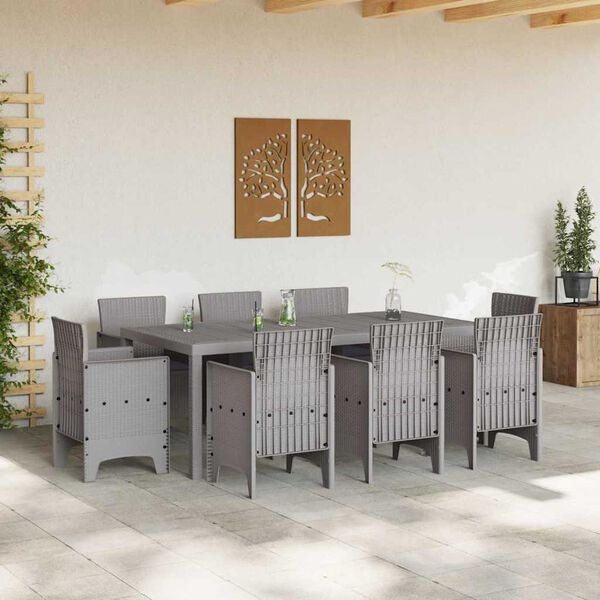 vidaXL Garden Dining Set 9 pcs Light Grey Polt rattan