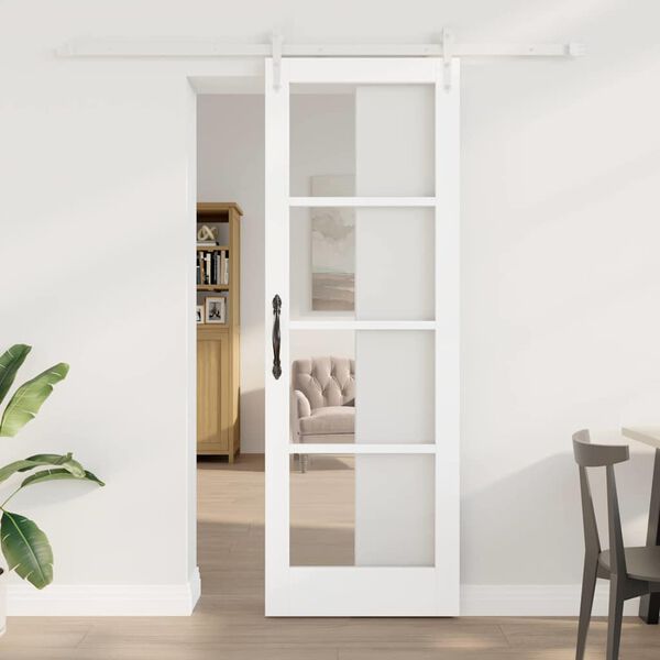 vidaXL Sliding Door White 73.5 x 211 cm Solid Pine Wood and Glass