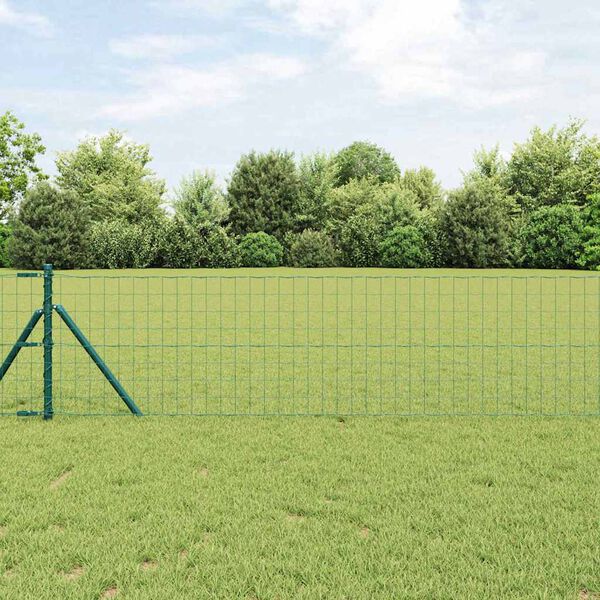 vidaXL Fence with Post Green 0.6 x 50 m Steel and PVC