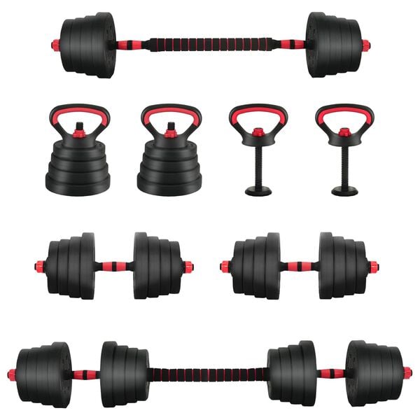vidaXL 4-in-1 Dumbbell Set Black and Red 121 x 19.5 x 19.5 cm