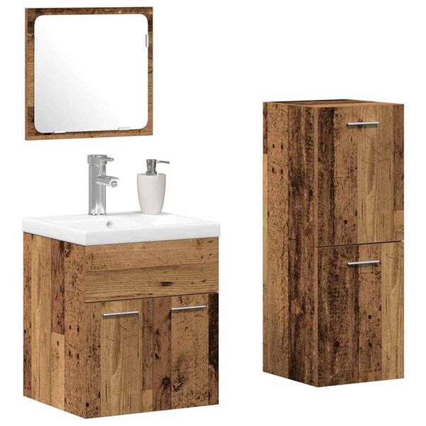 vidaXL Bathroom Furniture Set with Door 4 pcs Old Wood Engineered Wood
