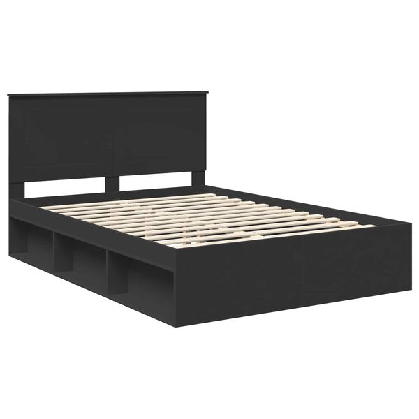 vidaXL Bed Frame with Headboard Black 160 x 200 cm Solid Pine Wood