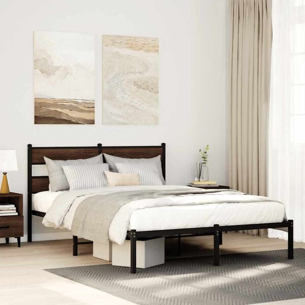 vidaXL Bed Frame without Mattress with Headboard Brown Oak 140x200 cm