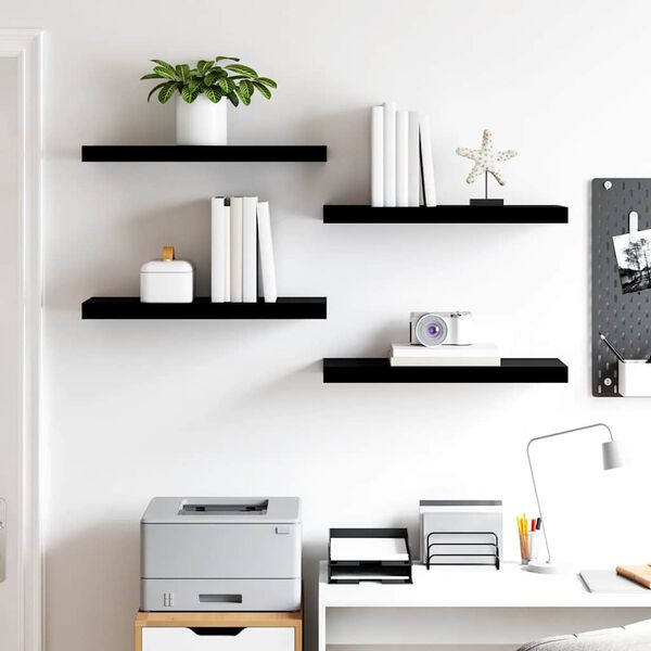 vidaXL Floating Wall Shelves 4 pcs High Gloss Black 60x23.5x3.8 cm MDF