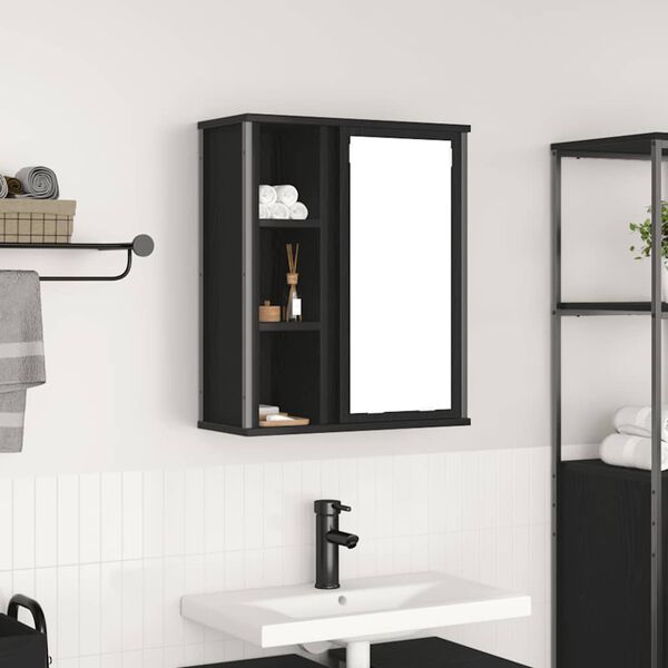 vidaXL Bathroom Wall Cabinet with Mirror Black Oak 50x21x60 cm