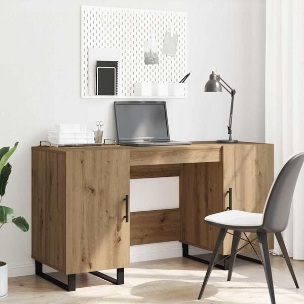 vidaXL Desk with Shelf Artisan oak 140 x 50 x 75 cm Engineered wood