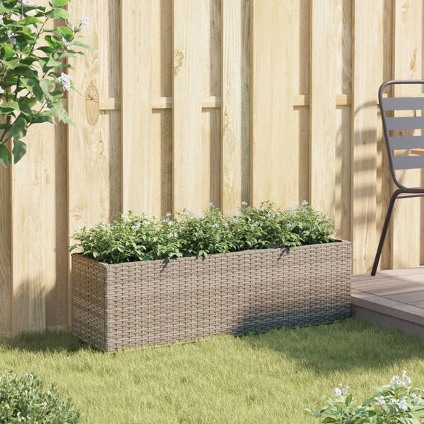 vidaXL Garden Planter with 3 Pots Grey 105x30x32 cm Poly Rattan