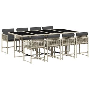 vidaXL 9 Piece Garden Dining Set with Cushions Light Grey Poly Rattan