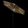 vidaXL Garden Parasol with LEDs and Steel Pole Taupe 225x225x212cm