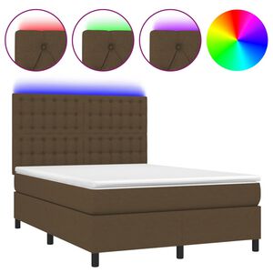 vidaXL Box Spring Bed with Mattress&LED Dark Brown 140x200 cm Fabric
