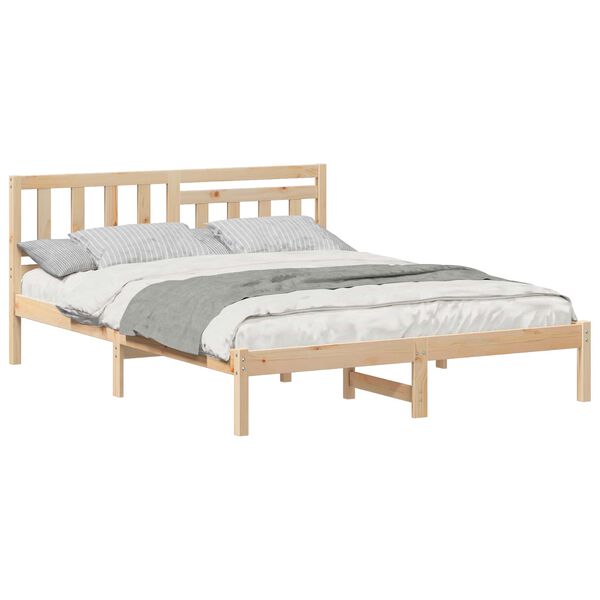 vidaXL Bed Frame with Headboard Brown 140 x 200 cm Solid Pine Wood