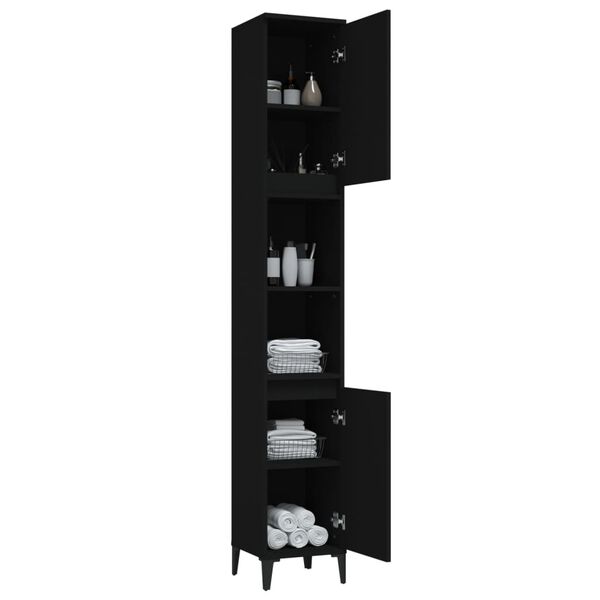 vidaXL Bathroom Cabinet Black 30x30x190 cm Engineered Wood