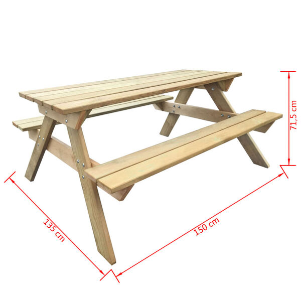 vidaXL Picnic Table 150x135x71.5 cm Wood