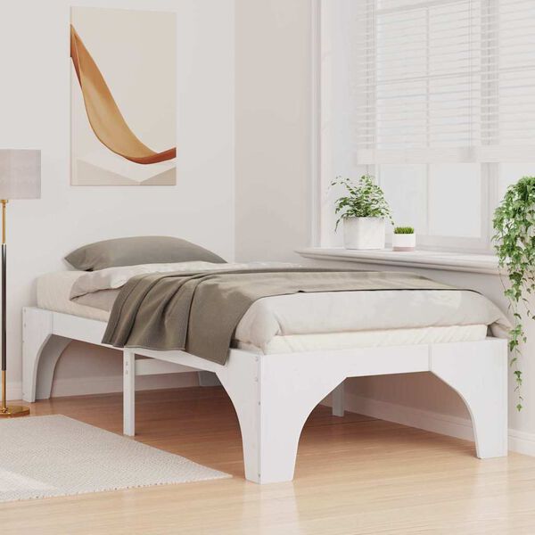 vidaXL Bed Frame White 75 x 190 cm Solid Pine Wood