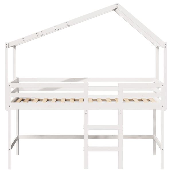 vidaXL Loft Bed with Ladder and Roof without Mattress White 90x200 cm