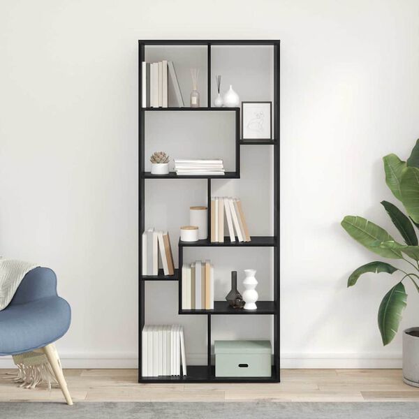 vidaXL Book Cabinet Black Oak 67 x 25 x 162 cm Engineered Wood