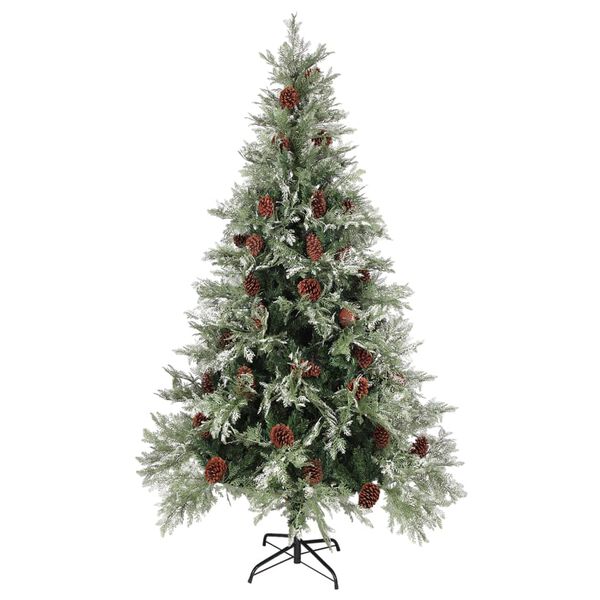 vidaXL Christmas Tree with Pine Cones Green and White 195 cm PVC&PE