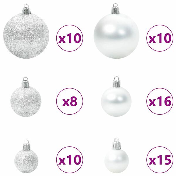 vidaXL Christmas Bauble Set with 300 LEDs 120 pcs Silver Plastic
