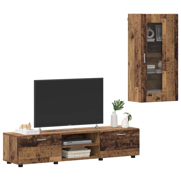 vidaXL TV Cabinet Set with Drawer FLORIN Old Wood Engineered Wood