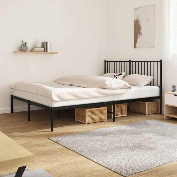 vidaXL Metal Bed Frame without Mattress with Headboard Black 160x200cm