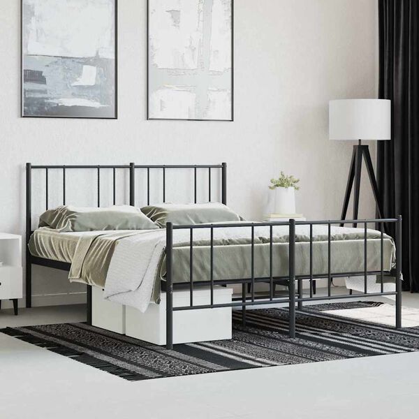 vidaXL Metal Bed Frame without Mattress with Footboard Black 120x200cm