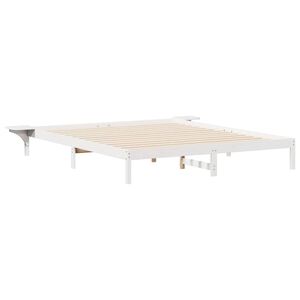 vidaXL Bed Frame with Side Tables White 180 x 220 cm Solid Pine Wood
