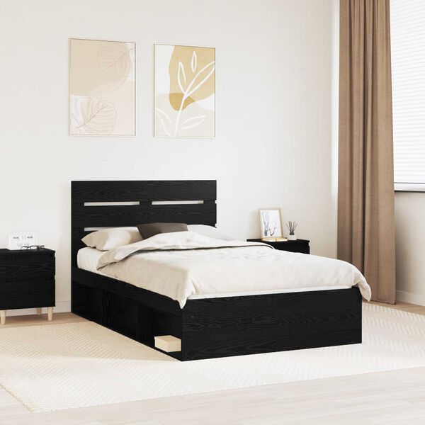 vidaXL Bed Frame with Headboard Black 135 x 190 cm Solid Pine Wood