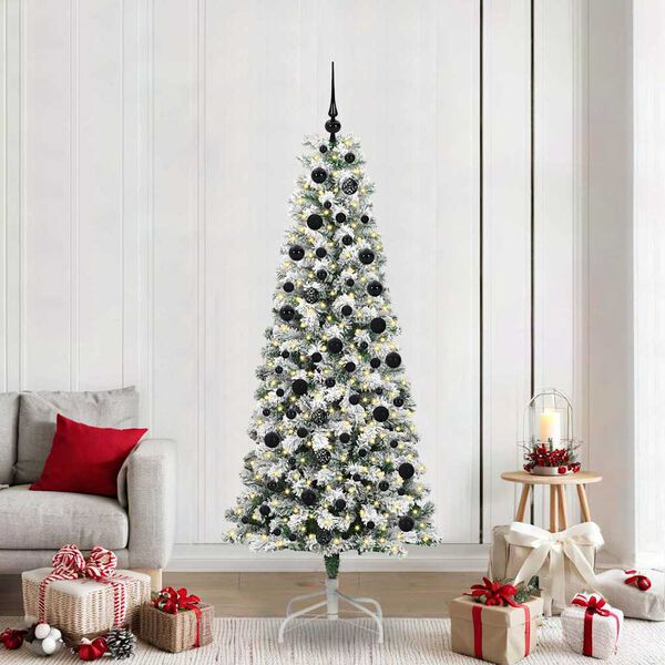 vidaXL Artificial Hinged Christmas Tree Green and White 210 cm